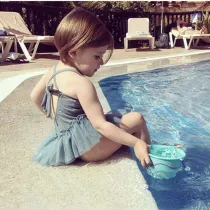 Baby Toddler Girl Tutu Skirt One-Piece Swimsuit With Swimming Cap