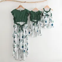 Mommy And Me Splicing Floral Pattern Sling Family Matching Dress