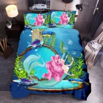 Girls Bedding Mermaid Cartoon Pattern Printed Quilt Cover With Pillowcases