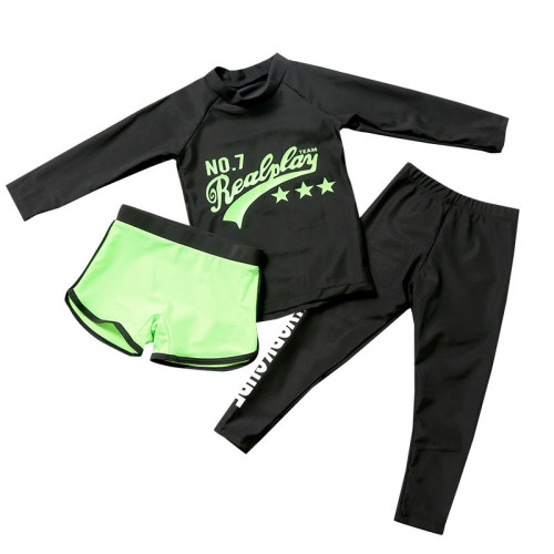 Kid Long Sleeves Top Trunks Quick Drying Diving Swimsuit 3 Pieces
