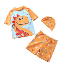 Kids Boys Dinosaur Play Music Short Sleeve Sunscreen Swimsuit Two Pieces With Swimming Cap