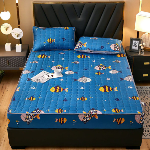 Home Cartoon Dinosaur Fish Printing Pattern Quilted Bedding Fitted Sheet With Pillowcases For Boys