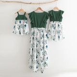 Mommy And Me Splicing Floral Pattern Sling Family Matching Dress
