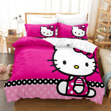 Girls Bedding Cute Cat Cartoon Pattern Printed Quilt Cover With Pillowcases