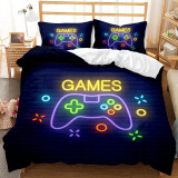 Bedding Cartoon Gamepad Pattern Printed Quilt Cover With Pillowcases For Boys