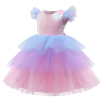 Toddler Girls Pink Sequins Princess Ruffles Short Sleeves Ombre Tutu Dress