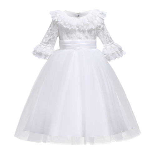 Toddler Girls White Flower Lace Mesh Multi-Layers Gowns Dress