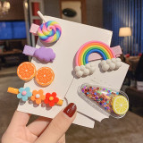 6PCS Polymer Clay Hair Clip Cartoon Rainbow Candy Pattern Fruit Flower Hair Accessories for Girls Gift