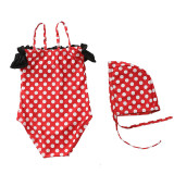 Toddler Girl Dots Ruffels Slip One-Piece Swimsuit With Swimming Cap