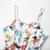 Mommy And Me Dinosaur Pattern Sling Jumpsuits Shorts Family Matching Rompers