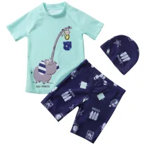 Kids Boys Elephant Short Sleeve Sunscreen Boys Swimsuit Two Pieces