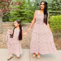 Mommy And Me Floral Pattern Sling Matching Dresses