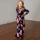 Mommy And Me Long Sleeve Floral Pattern Matching Dresses