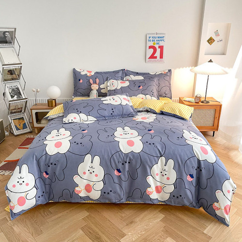 Kids Bedding Cute Cartoon Bears Rabbits Printed 4PCS Cover Set