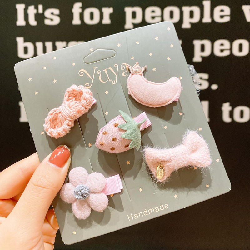 5PCS Cute Strawberry Cherry Hair Clip Set Bowknot Flower Handmade Hair Accessories for Girls Gift
