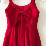 Mommy And Me Red Wine Bow Tie Sling Family Matching Dress