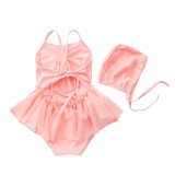 Baby Toddler Girl Tutu Skirt One-Piece Swimsuit With Swimming Cap