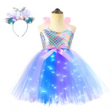 Rainbow Light Up Mermaid Sequins Tutu Dress With Mermaid Lighting Hairband