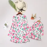 Mommy And Me Long Sleeve Floral Printing Ruffles Matching Dresses