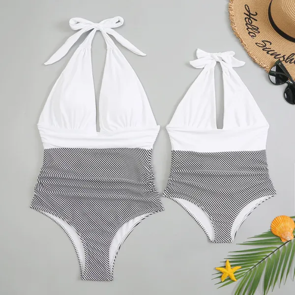 Mommy and Me Halter Lacing One Piece Matching Swimsuit