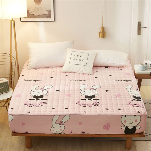 Home Cartoon Rabbit Printing Pattern Quilted Bedding Fitted Sheet With Pillowcases For Girls