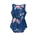 Mommy And Me Navy Floral Pattern Sling Jumpsuits Shorts Family Matching Rompers