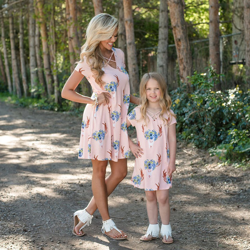 Mommy And Me Floral Short Sleeve Matching Dresses