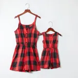 Mommy And Me Lattice Jumpsuits Shorts Family Matching Rompers