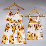 Mommy And Me Sunflower Pattern Floral Sling Matching Dresses