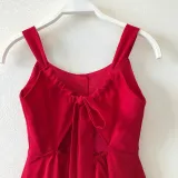 Mommy And Me Red Wine Bow Tie Sling Family Matching Dress