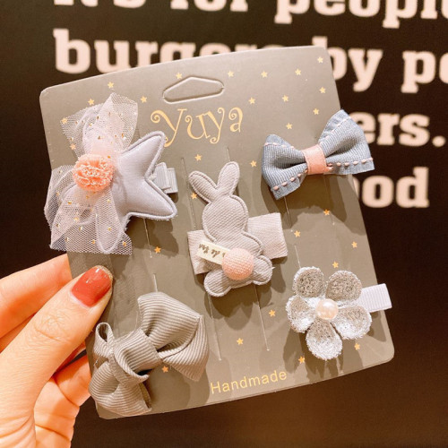5PCS Cute Rabbit Star Hair Clip Set Bowknot Flower Handmade Hair Accessories for Girls Gift