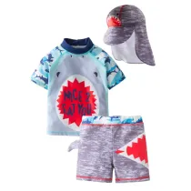 Toddler Boy 3D Shark Swimsuit With Swimming Cap