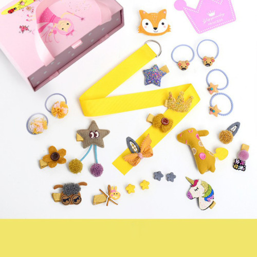 24PCS Box Cute Felt Animals Hair Accessories Set Baby Fox Cat Bear Flower Hairpins Barrettes for Girls Gift