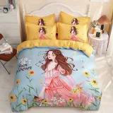 Girls 4PCS Bedding Beautiful Princess Flower Printed Quilt Cover Set