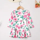 Mommy And Me Long Sleeve Floral Printing Ruffles Matching Dresses