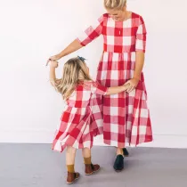 Mommy And Me Lattice Short Sleeve Matching Dresses