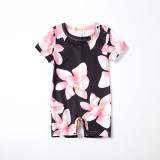 Mommy And Me Short Sleeve Splicing Floral Matching Dresses