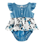 Mommy And Me Flying Sleeve Floral Patter Blue Matching Dresses