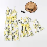 Mommy And Me Sling Floral Printing Matching Dresses With Belt