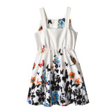 Family Matching Butterfly Sling Dress And White T-shirts Sets