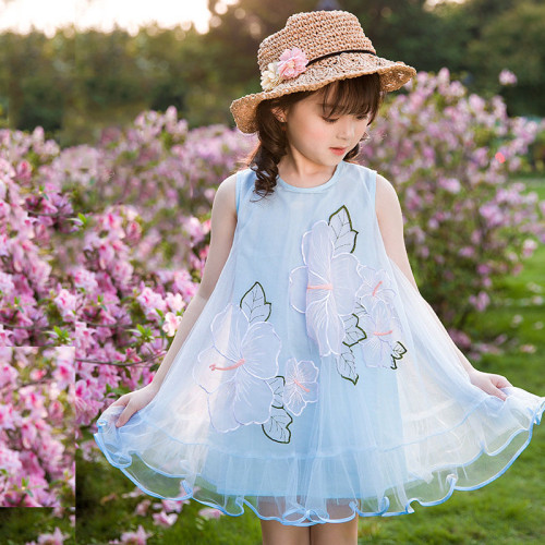 Toddler Girls Embroidered Flowers Mesh Sleeveless Summer Dress