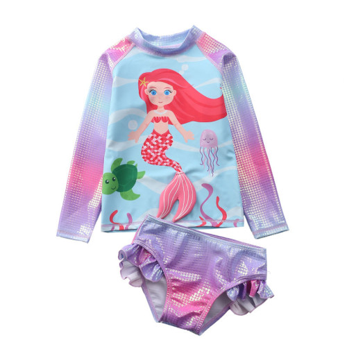 Toddler Girl 3D Mermaid Bronzing Scale Sun Protection Two Pieces Swimsuit