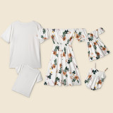 Family Matching Floral Pattern Off Shoulder Dresses and T-shirts Sets