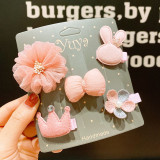 5PCS Cute Crown Hair Clip Set Bowknot Flower Handmade Hair Accessories for Girls Gift