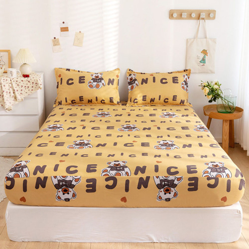 Home Pocket Cartoon Bear Rabbit Printing Pattern Bedding Fitted Sheet With Pillowcases