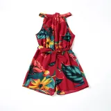 Mommy And Me Red Floral Patter Jumpsuits Shorts Family Matching Rompers