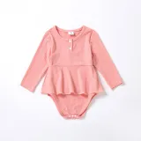 Mommy And Me Long Sleeve Pink Knitted Ruffles Matching Dresses