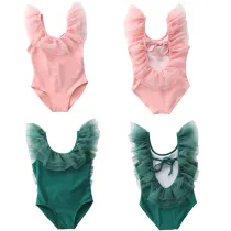 Toddler Girl Ruffled Tutu One-Piece Princess Princess Swimsuit With Swimming Cap