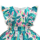 Toddler Girl Happy Easter Rabbits Rufflers Sleeves Green Dress
