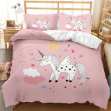 Bedding Cartoon Unicorn Pattern Printed Quilt Cover With Pillowcases For Girls
